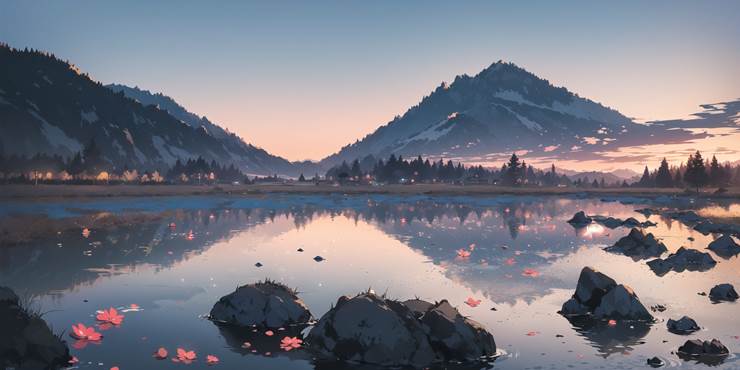 ai绘图, 插画, 风景, 景观, background, water, lake, mountain