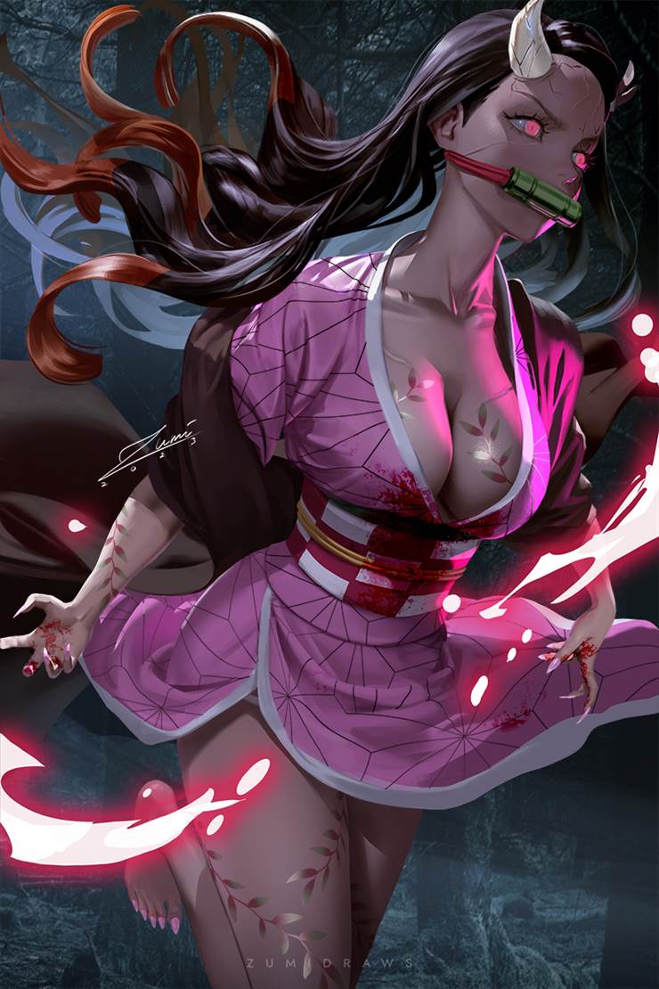鬼灭之刃, 灶门祢豆子, 祢豆子, large breasts, 欧派, 极上乳房, 赤脚, Demon Slayer: Kimetsu no Yaiba 1000+ bookmarks
