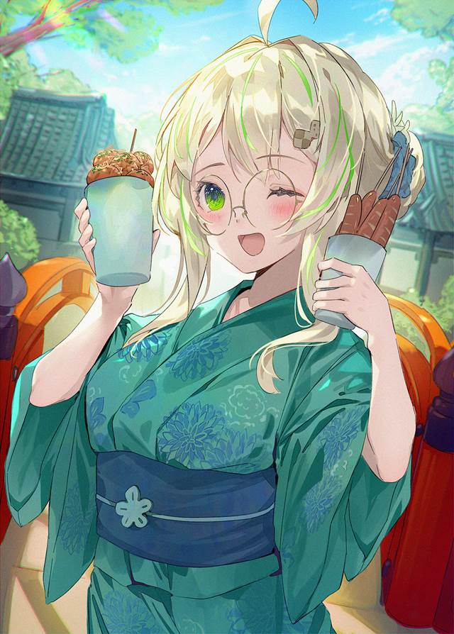 原创, 女孩子, yukata, 眼镜