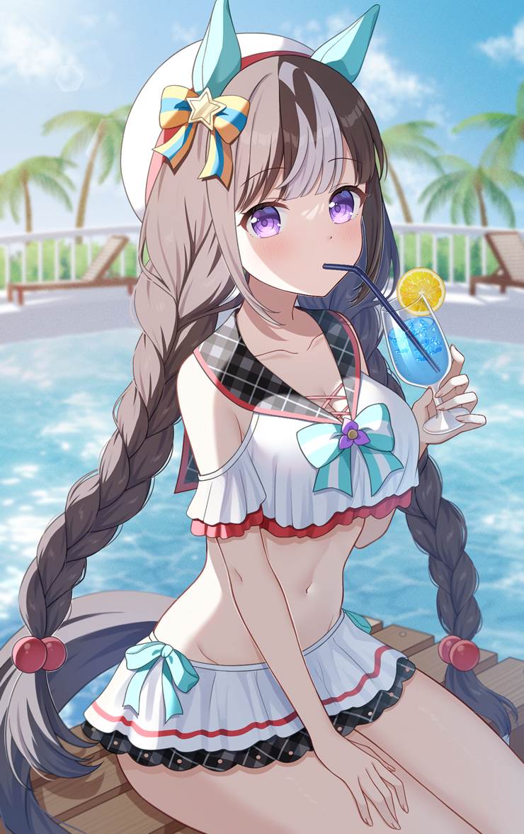 北港火山（赛马娘）, 赛马娘Pretty Derby, 泳装, 女孩子, 麻花辫, 赛马娘Pretty Derby 1000收藏