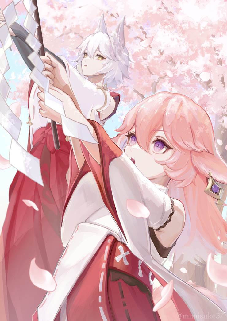 一张八重神子,原神,狐斋宫绘画图片