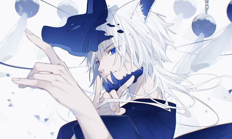 原创, 原创, 白发, 男孩子, 和风, fox mask