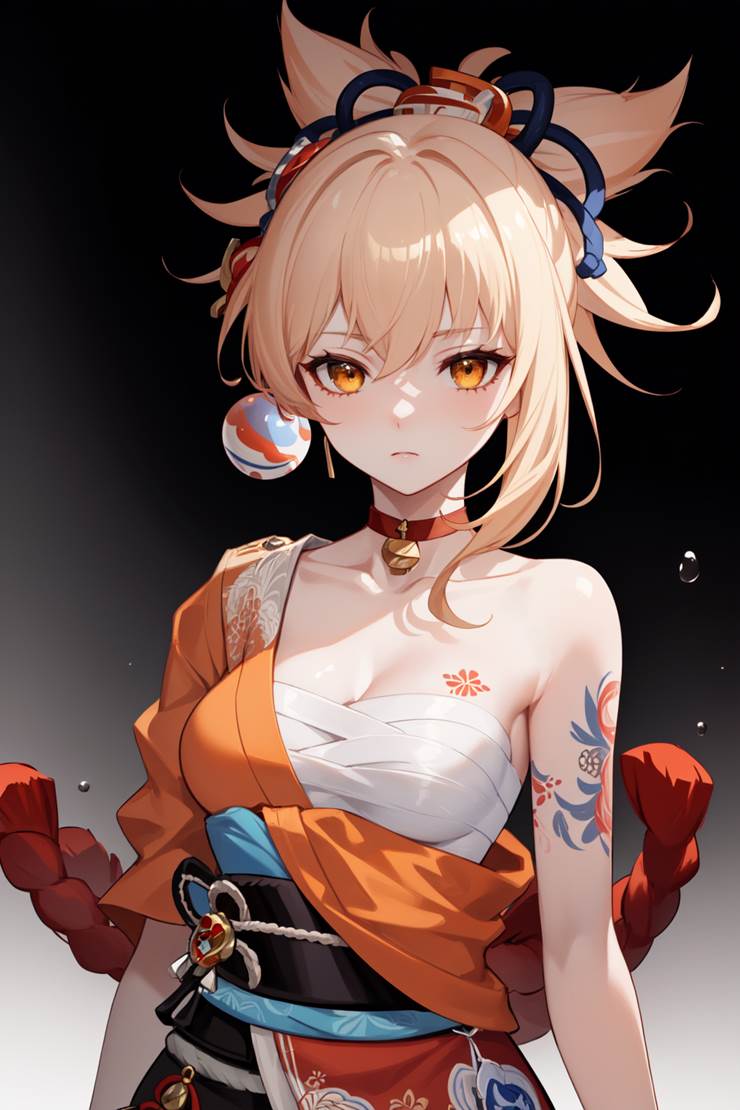AI Illustration, Genshin Impact, Yoimiya, bewitching thighs, blonde