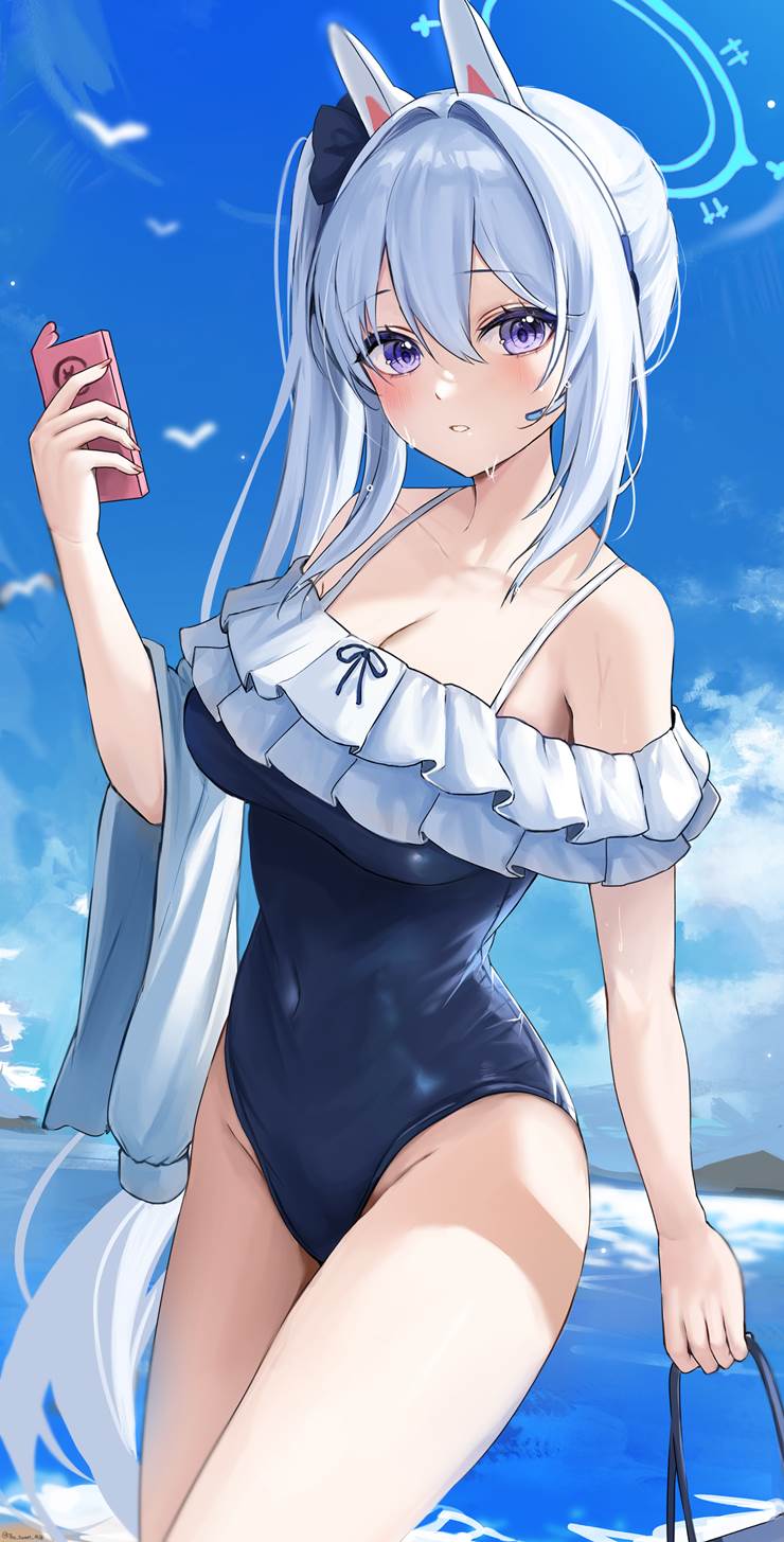 女孩子, 碧蓝档案, 月雪宫子（泳装）, 月雪宫子, 泳装, little girl's swimsuit, 高叉, 露肩, Blue Archive 1000+ users