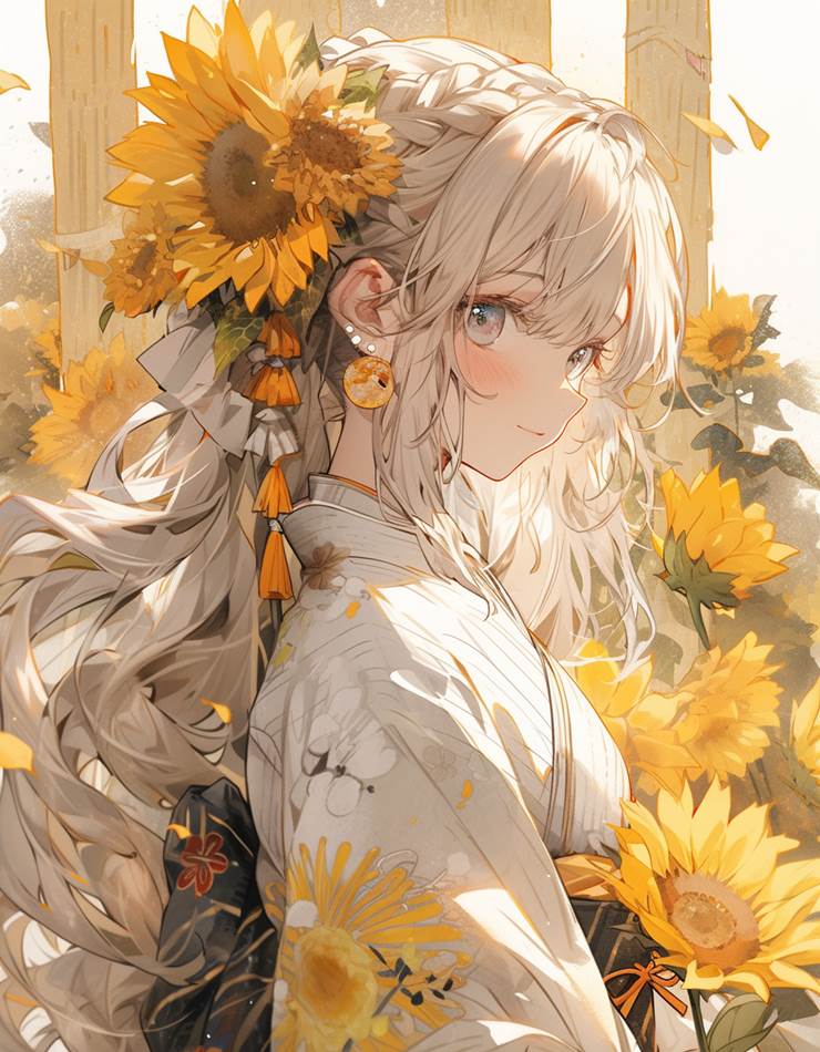 女孩子, 原创, 和风, 太美了, 和服, 白发, 花和女孩子