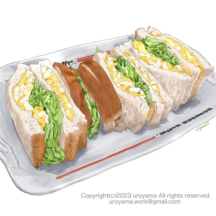 科米达的鸡蛋三明治|插画师乌鹭山イラストレーター的美食插画图片