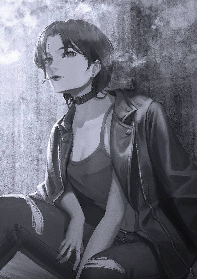 原创, 女孩子, 黑发, 厚涂, tobacco, 黑白, bob, 项圈, 穿洞