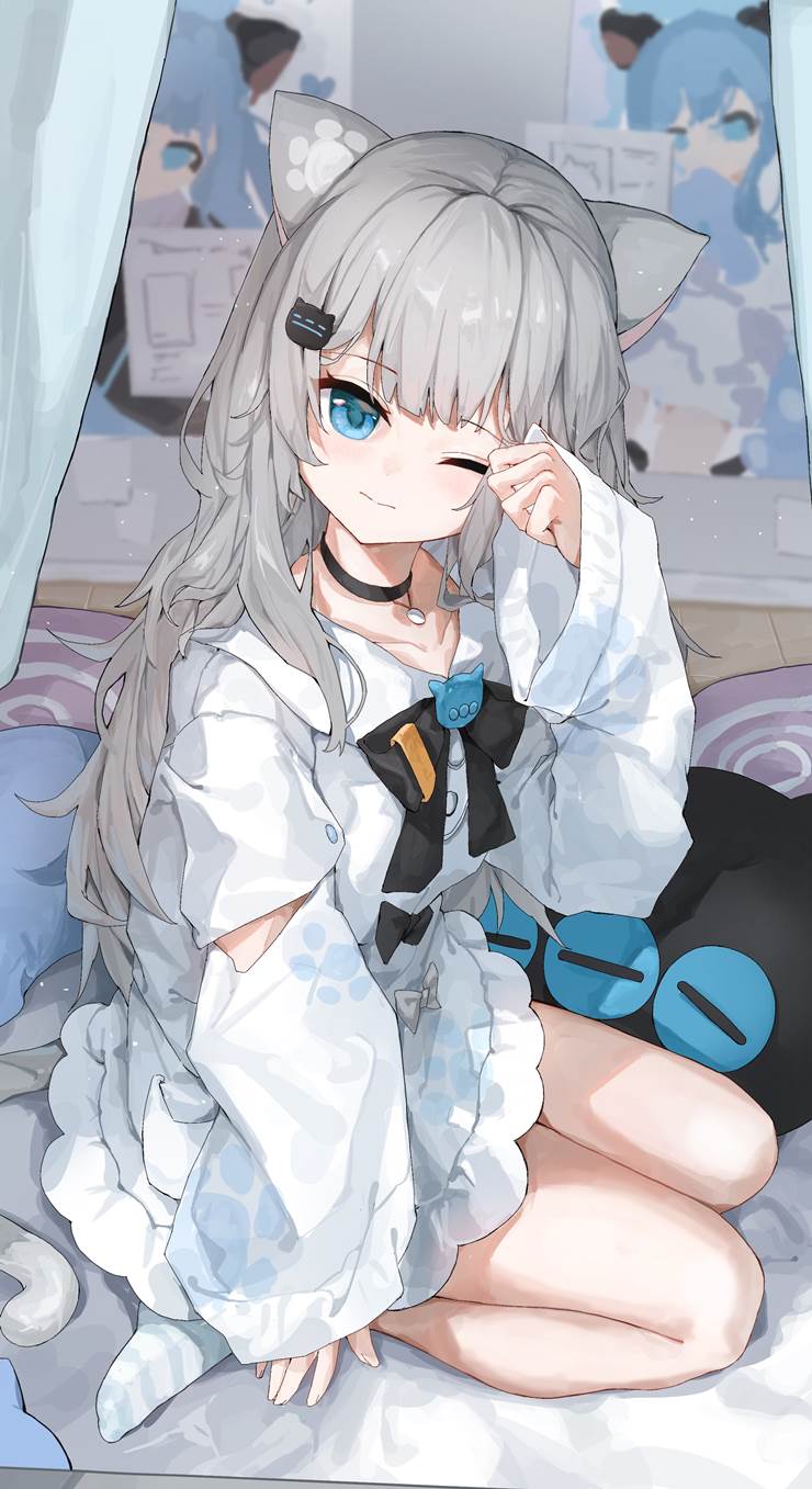女孩子, young girl, 甘城Natsuki, 虚拟youtuber, Nachoneko, 猫, 猫耳, 白衬衣, 大腿, Virtual YouTuber 1000+ bookmarks