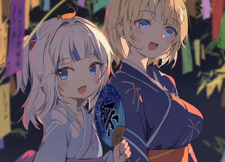 virtual youtuber, Hololive, Gawr Gura, Watson Amelia, tanabata, Virtual YouTuber 1000+ bookmarks