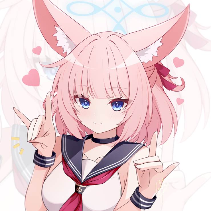 Niko (Blue Archive), Blue Archive, Niko, short hair, sailor uniform, fox ears, pink hair