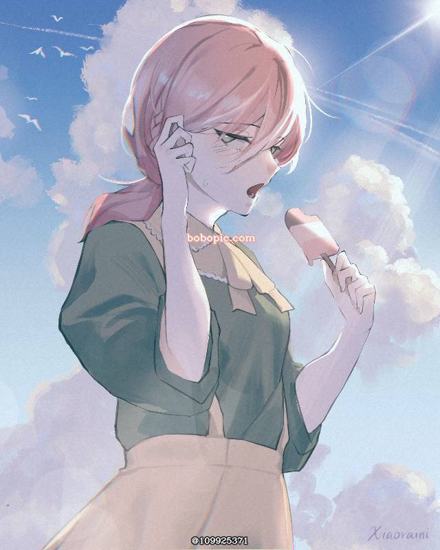 一张空,冰淇淋,夏天,小女孩,辫子绘画图片