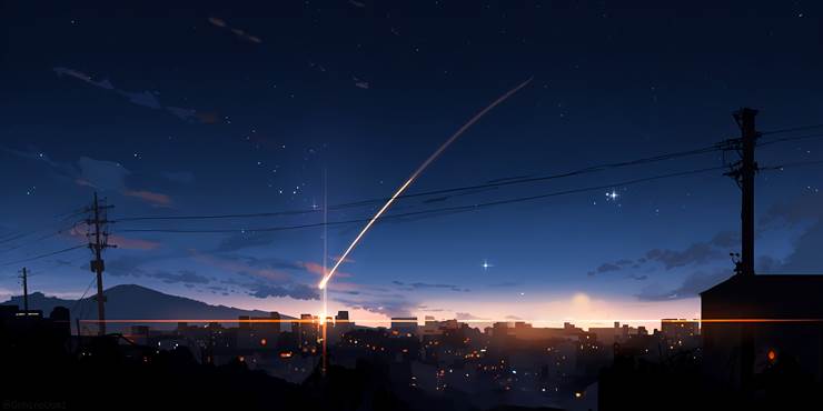 风景, scenery, background, sky, night, star, 流星