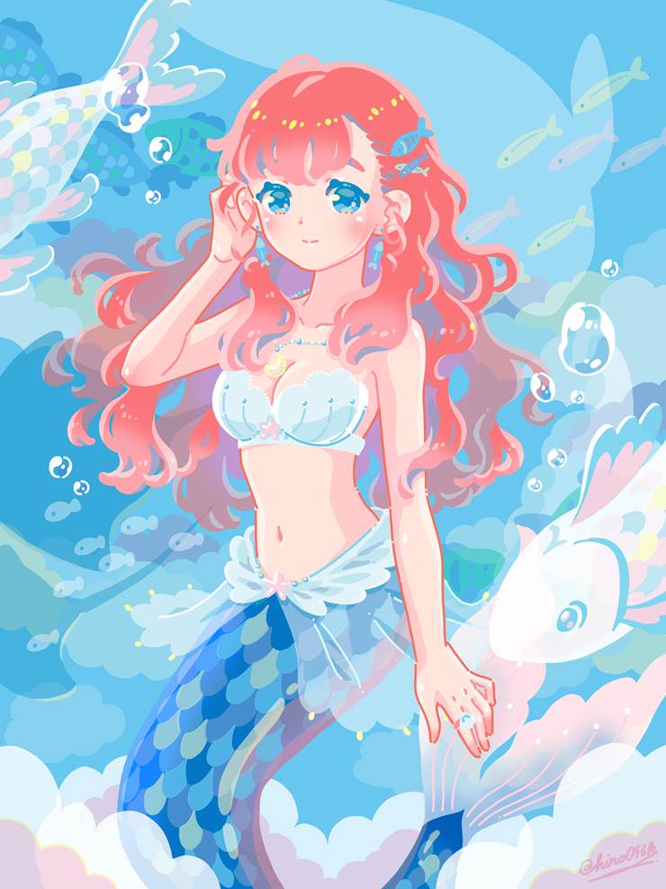 人鱼|P站画师Hiroko的美人鱼插画图片