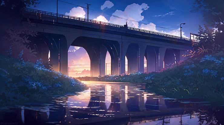 风景, scenery, background, bridge, 河, nature, 黄昏