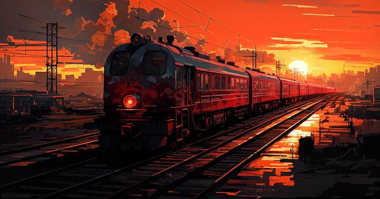 风景, scenery, background, sky, 云, 铁路, 黄昏