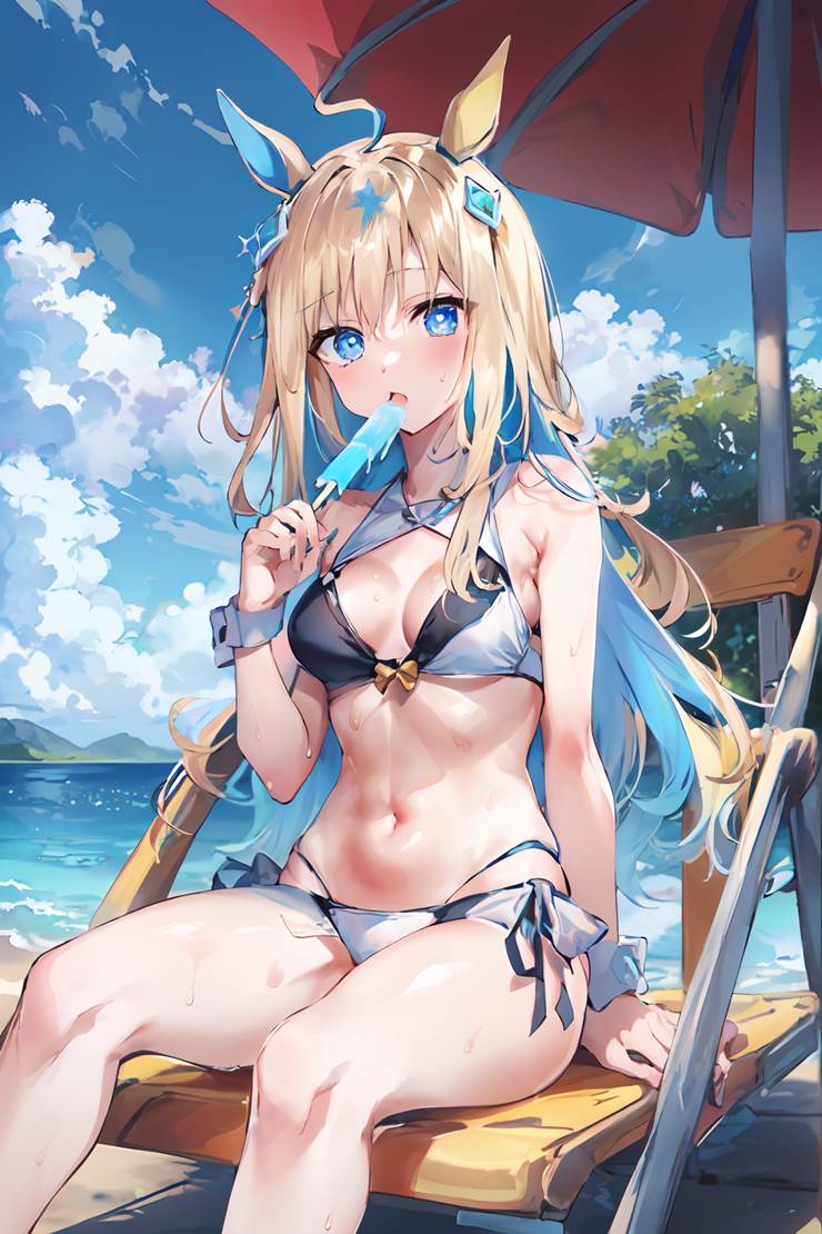 赛马娘Pretty Derby, 马娘, 泳装, 比基尼, 肚脐, 好想用手指戳一下肚脐, 新宇宙（赛马娘）, ai绘图