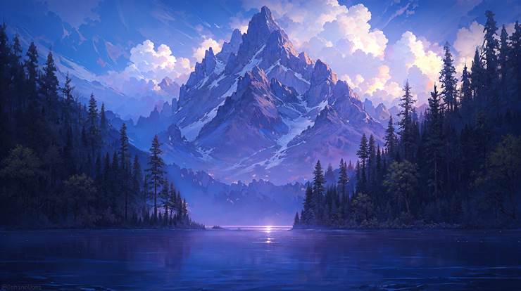 风景, scenery, background, sky, 云, mountain, lake