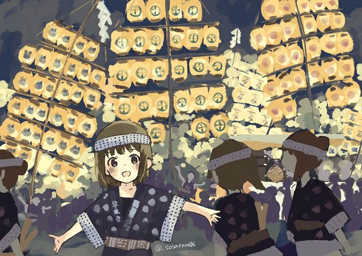 秋田竿灯祭|插画师sasa的秋田插画图片