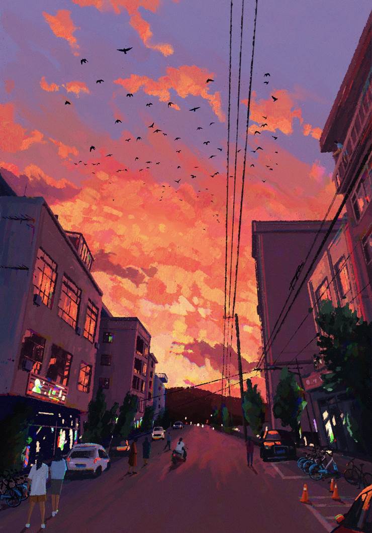 火烧|插画师Fangpeii的天空插画图片