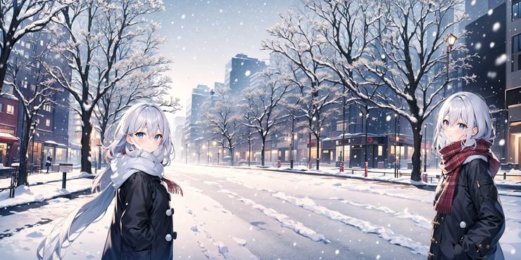 Winterstreet|插画师Mostima、的冬天景色插画图片