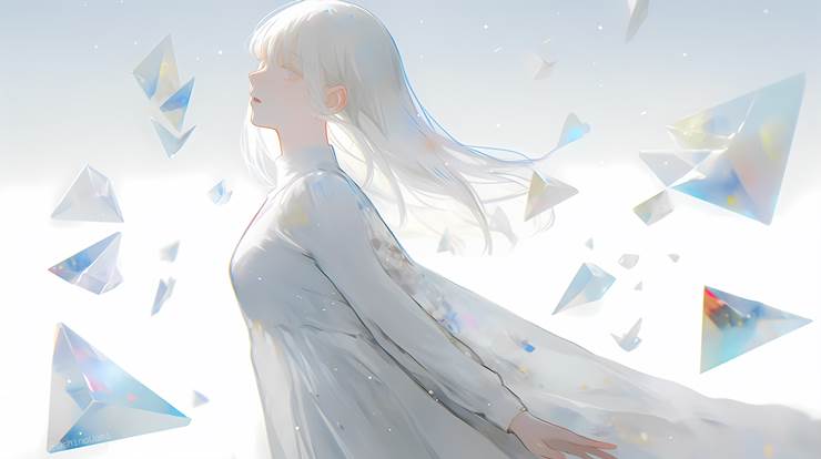 background, fantasy, girl, white hair, jewel, young girl, skirt