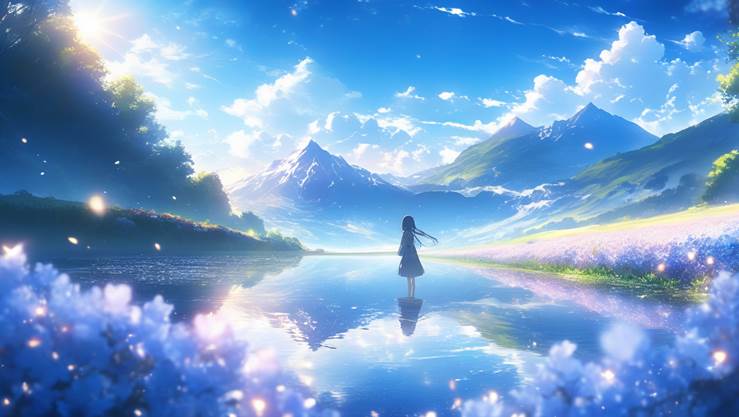 ai绘图, 风景, background, sky, moon, 河, lake