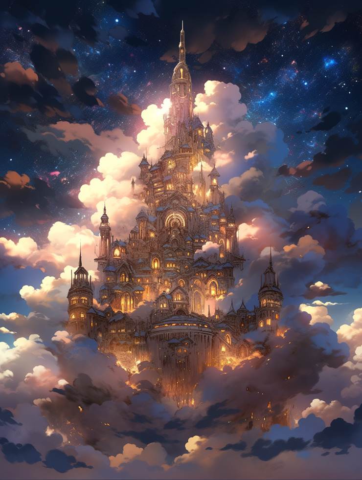 风景, background, materials, 免费素材, castle, 夕阳, starry sky, 奇幻