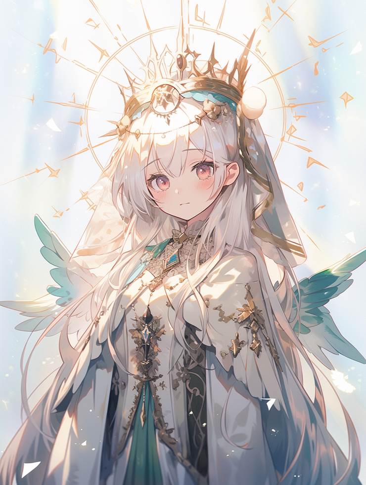 beautiful girl, crown, 白发, angel