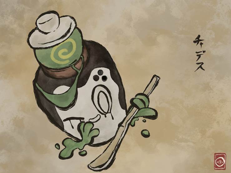 关都#1012抹茶宝可梦，斯魔茶(チャデス)插画图片
