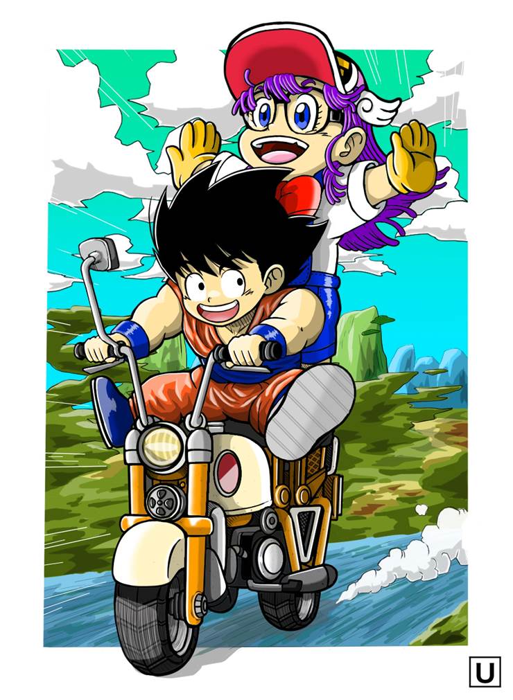 ドラゴンボール　孫悟空とアラレちゃん バイクTW200に乗ってる悟空とアラレちゃんを描いてみたよ🎨 私