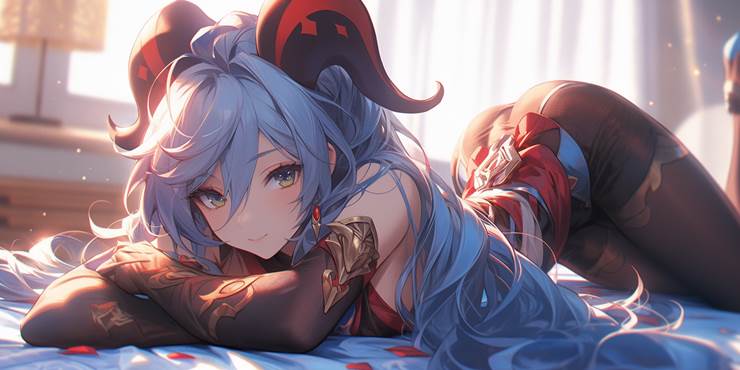 Ganyu (Genshin Impact), 魅惑的大腿, 连体丝袜, 美腿, elbow gloves, 发情脸, 之后干了个爽, 看了就想拍的屁股