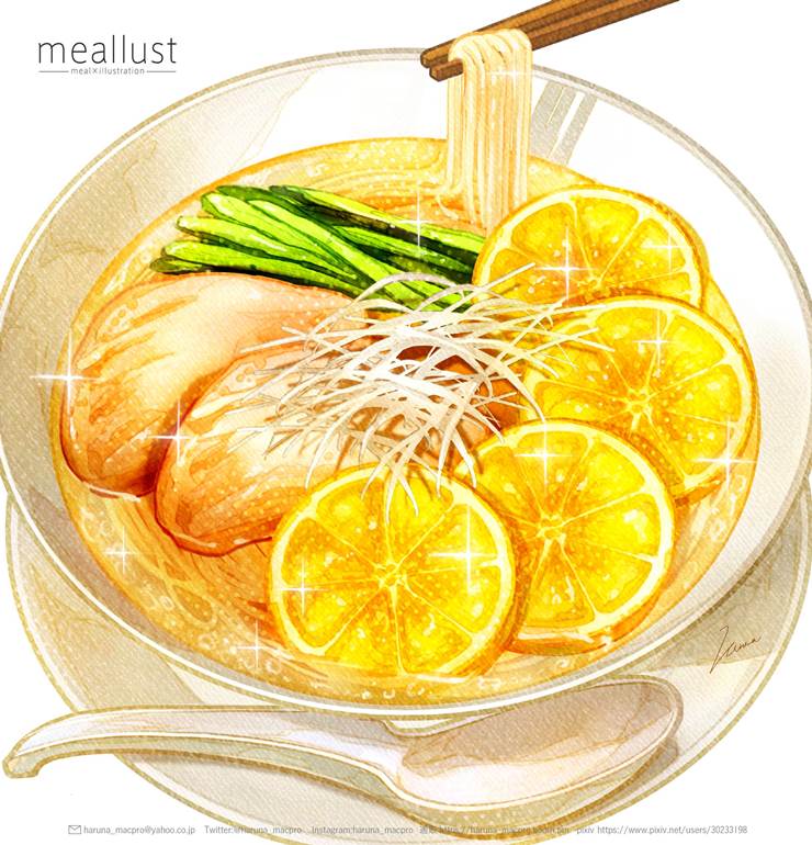 柠檬拉面|插画师晴菜的食物挑逗照插画图片