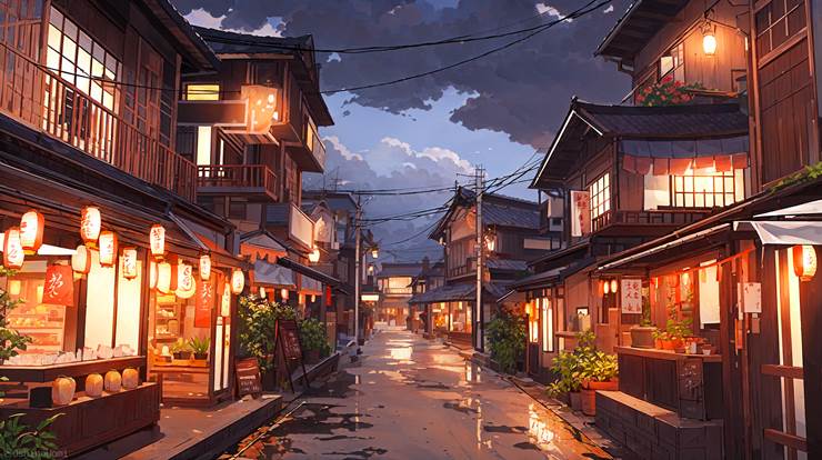 风景, scenery, background, rain, back alley, market stall, town