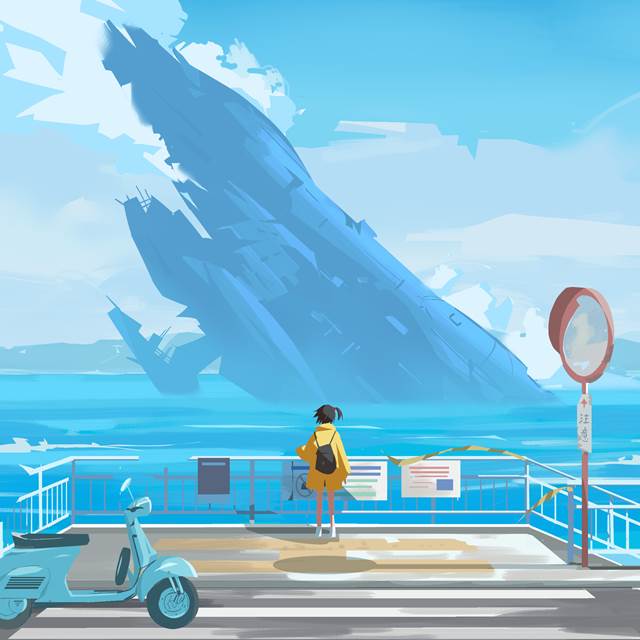 女孩子, 废墟, sea, 风景, melancholy, 忧郁美学, spaceship