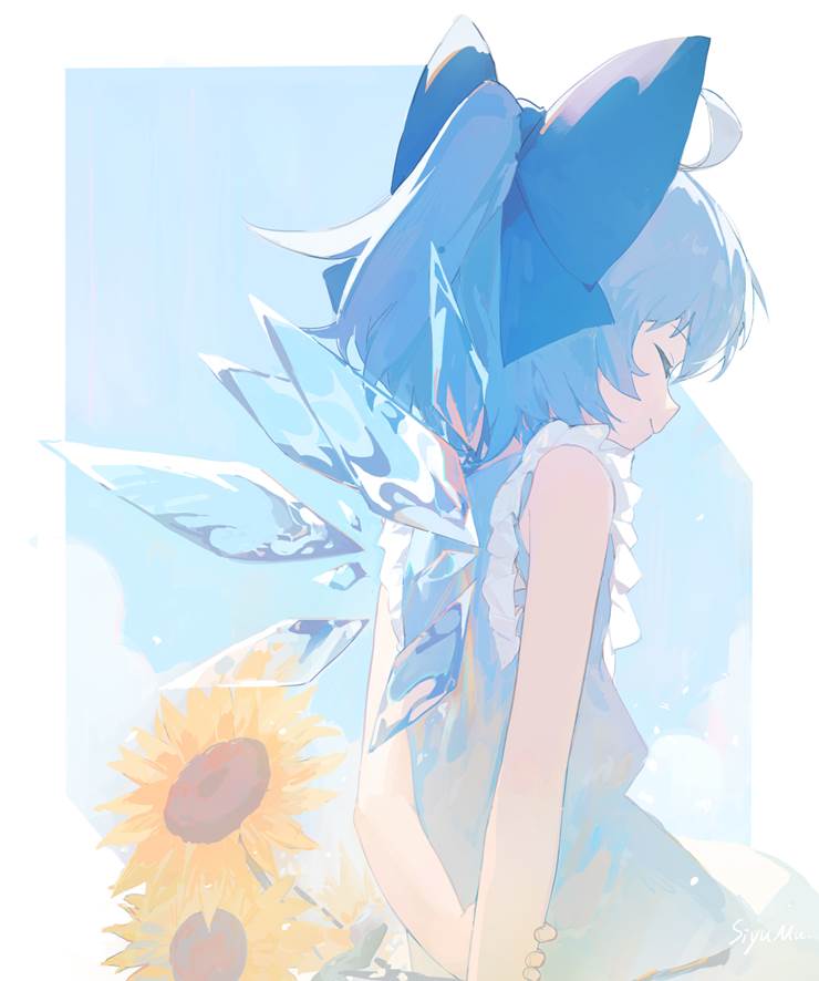 东方Project, 琪露诺, ⑨月⑨日是琪露诺日, 冰之妖精, 背影, sunflowers, 夏日天空, 东方project1000收藏