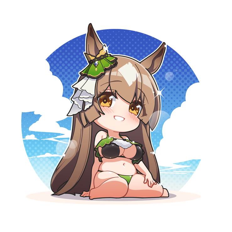 Uma Musume Pretty Derby, horse girl, swimsuit, Satono Diamond (Uma Musume), w-sitting