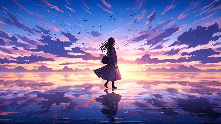 风景, scenery, background, sky, 云, 黄昏, 女孩子