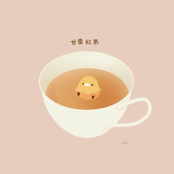 栗红茶|插画师チャイ的甜点小鸡插画图片