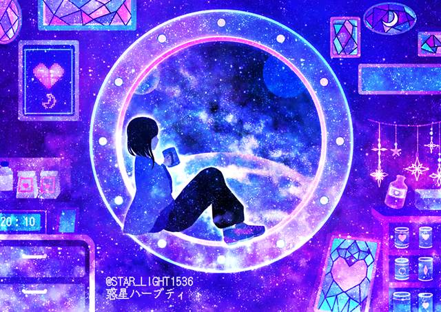 插画, 原创, 女孩子, spaceship, 透过玻璃