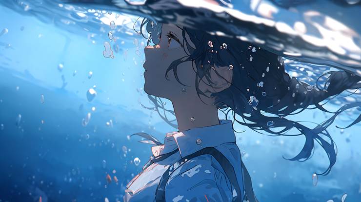 风景, scenery, background, sea, 水下, 女孩子