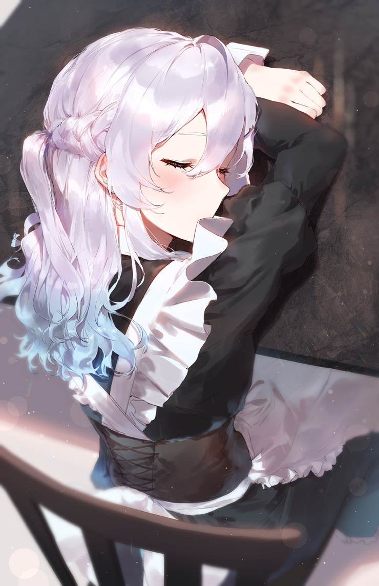 女孩子, 白发, 原创, 原创角色, 女仆装, 女仆, sleeping face
