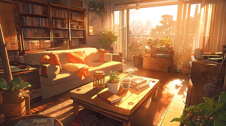 风景, scenery, background, indoor, 傍晚, 黄昏, house