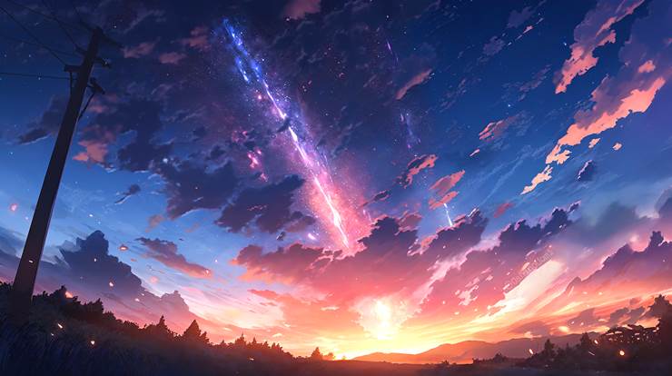 scenery, scenery, background, sky, star, shooting star, sunset