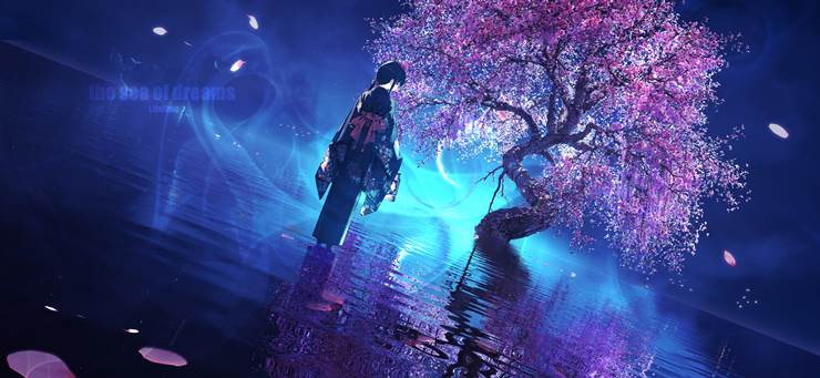 background, scenery, scenery, young girl, girl, reflection pool, original 3000+ bookmarks