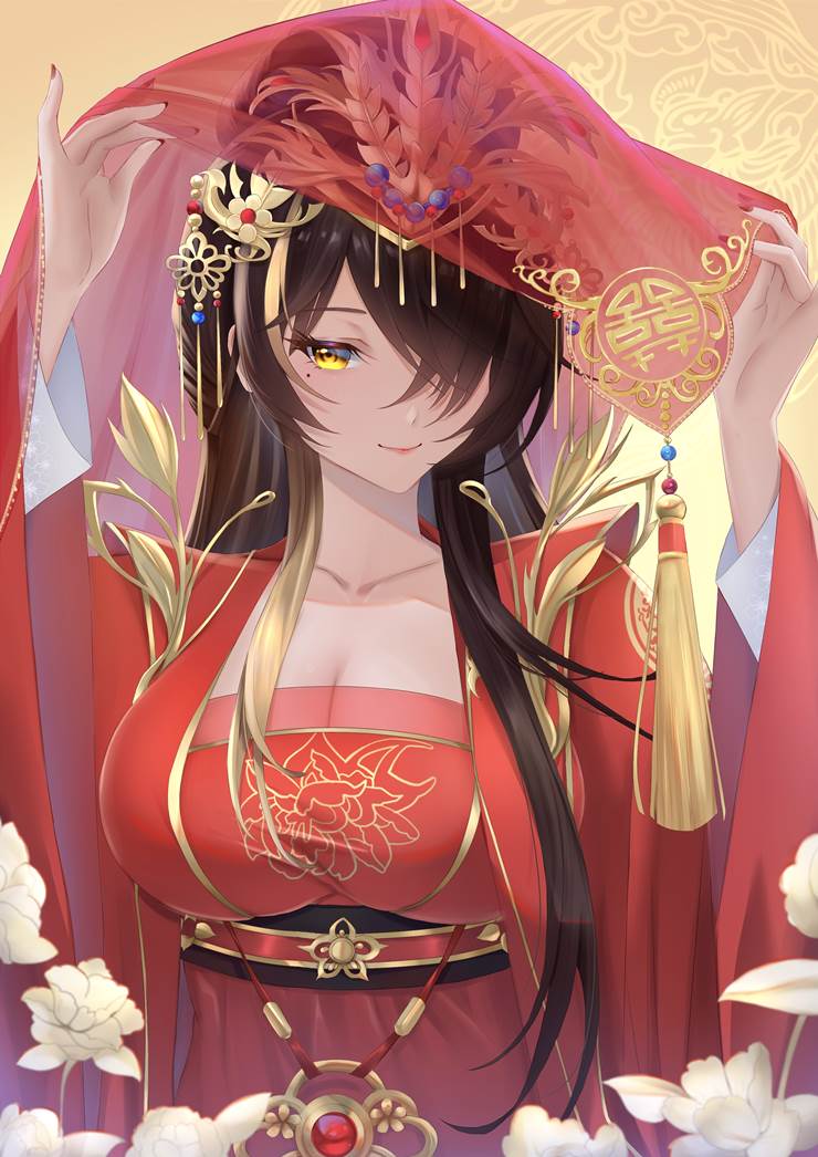 Azur Lane, large breasts, 女孩子, wedding dress, Chinese style, ancient, 碧蓝航线, 哈尔滨（碧蓝航线）