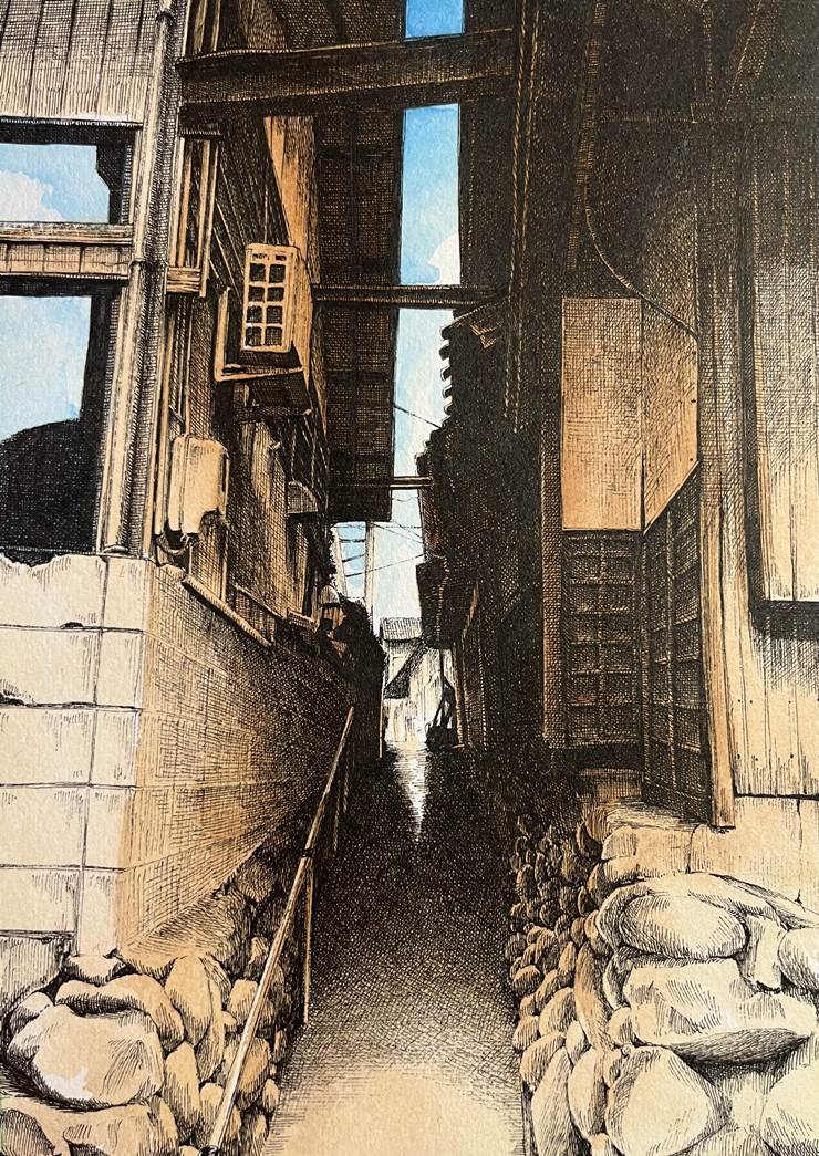 好抽象的复杂建筑群啊，Pixiv人气插画师指宿-ID:33942905