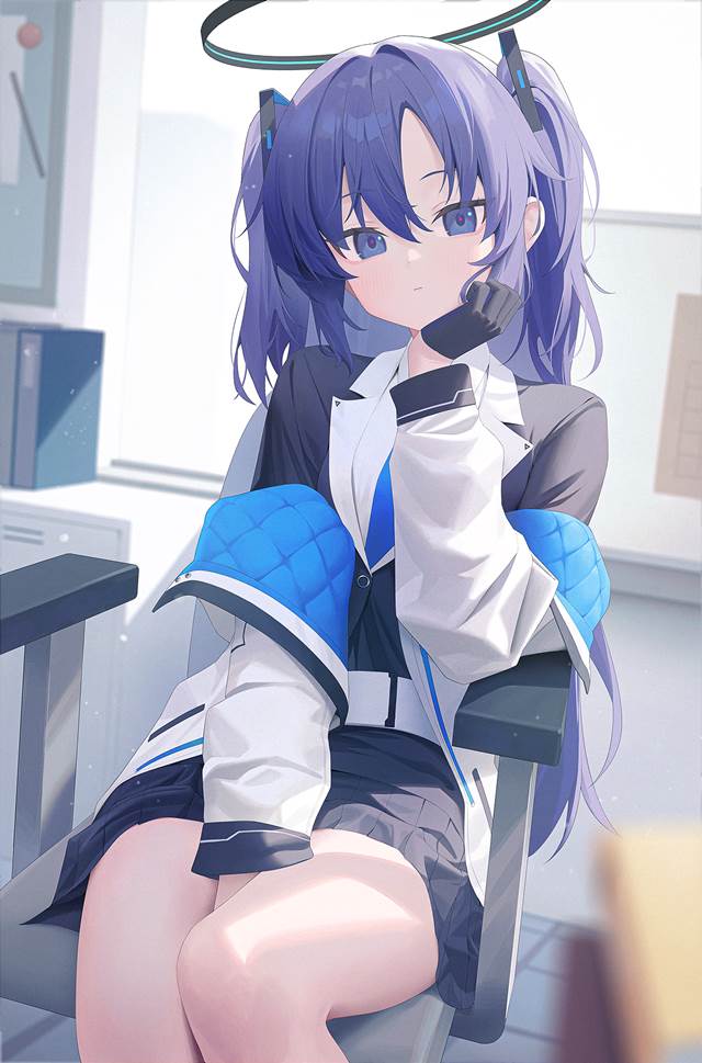 Blue Archive, Hayase Yuuka, thighs, Blue Archive 1000+ users, bewitching thighs, chin resting