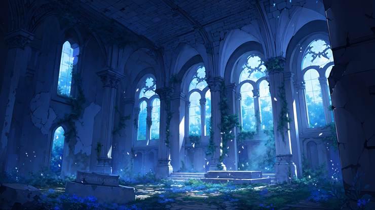 风景, scenery, background, night, 废墟, Moonlight, flower