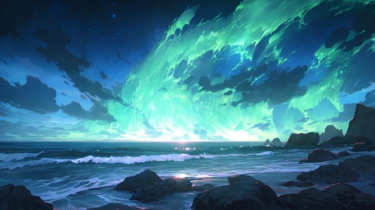 风景, scenery, background, sky, sea, night, starry sky