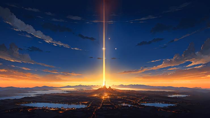 风景, scenery, background, sky, town, horizon, 黄昏